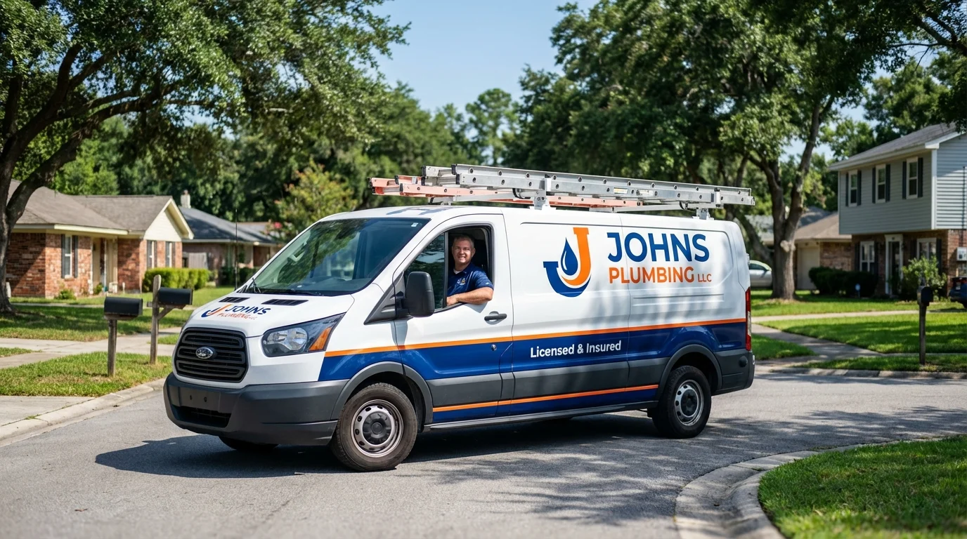 Johns Plumbing LLC service van in San Diego, TX