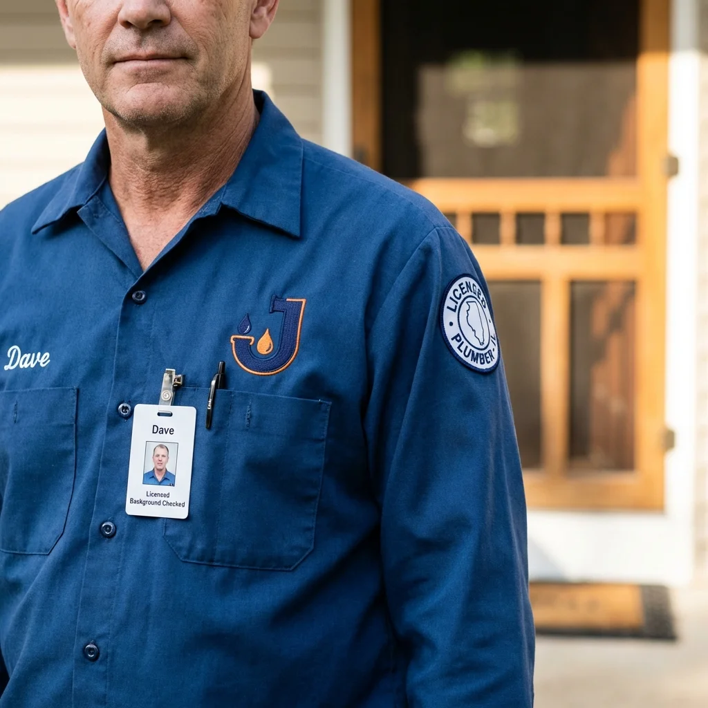 Licensed plumber showing ID badge in San Diego, TX