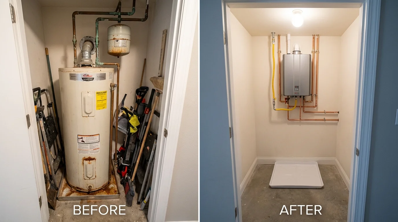 Tank water heater versus wall-mounted tankless unit comparison for San Diego, TX homeowners