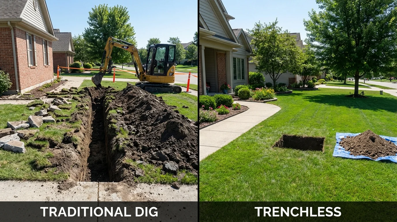 Trenchless sewer repair with minimal yard damage versus traditional excavation in San Diego, TX